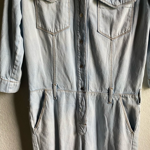 $565 Pinko Light Wash Blue Denim Relaxed Straight Leg Cottagecore Jumpsuit 2 - Picture 7 of 16